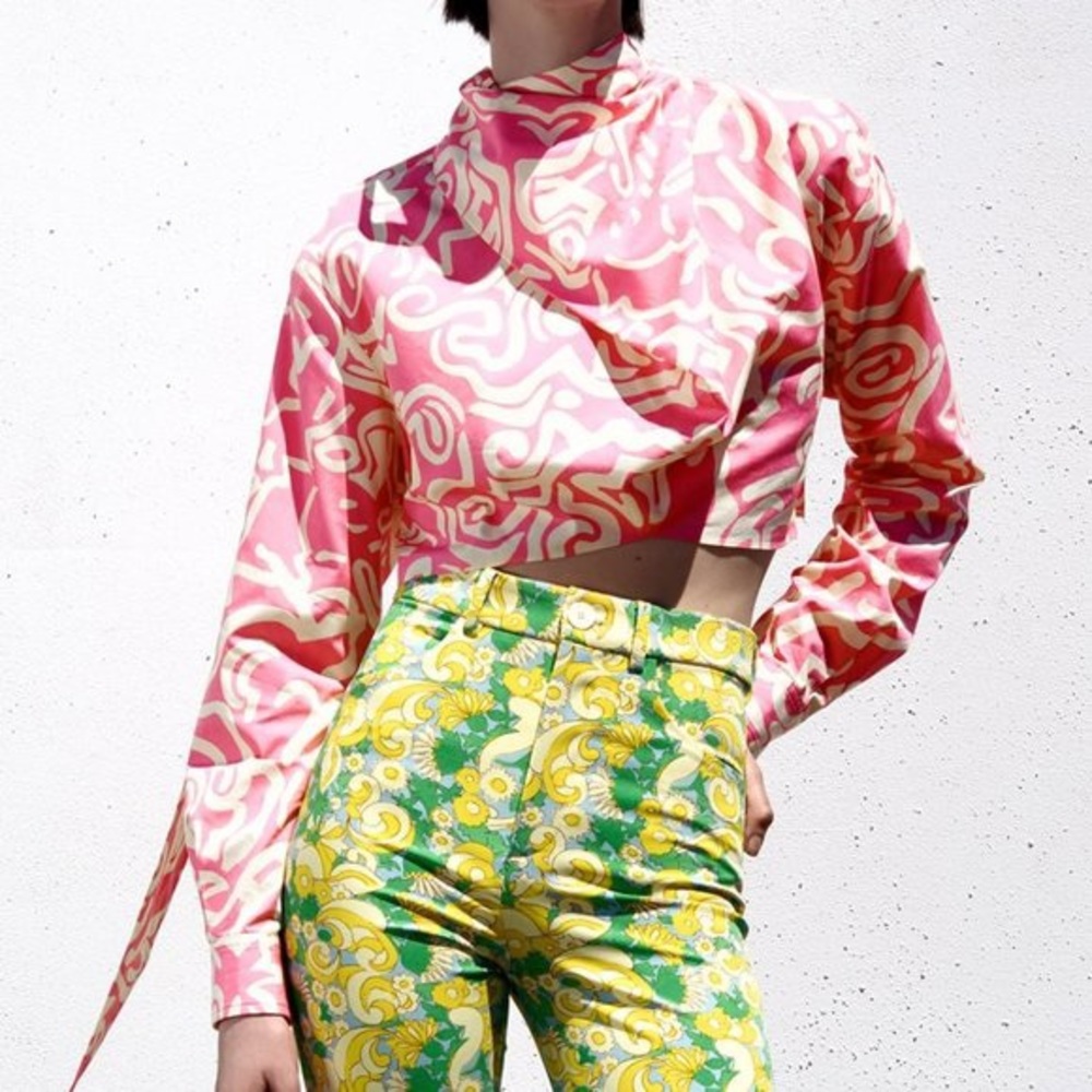 ZARA Printed Tie Top